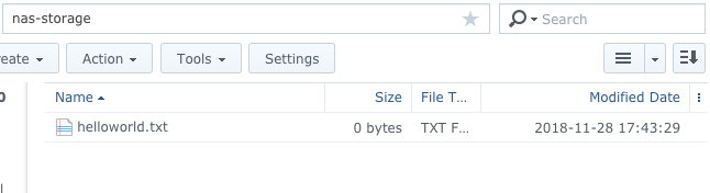 helloworld text file in File Station on the Synology DSM for configuring your client while setting up NFS Mount with Synology NAS on Ubuntu