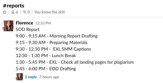 Reports channel in Slack